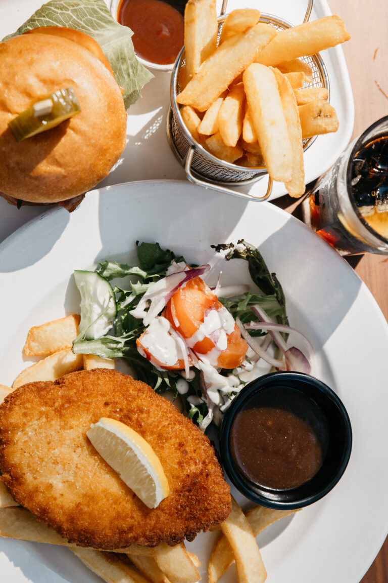 Smoked Brisket Burger and Chicken Parmigiana & chips